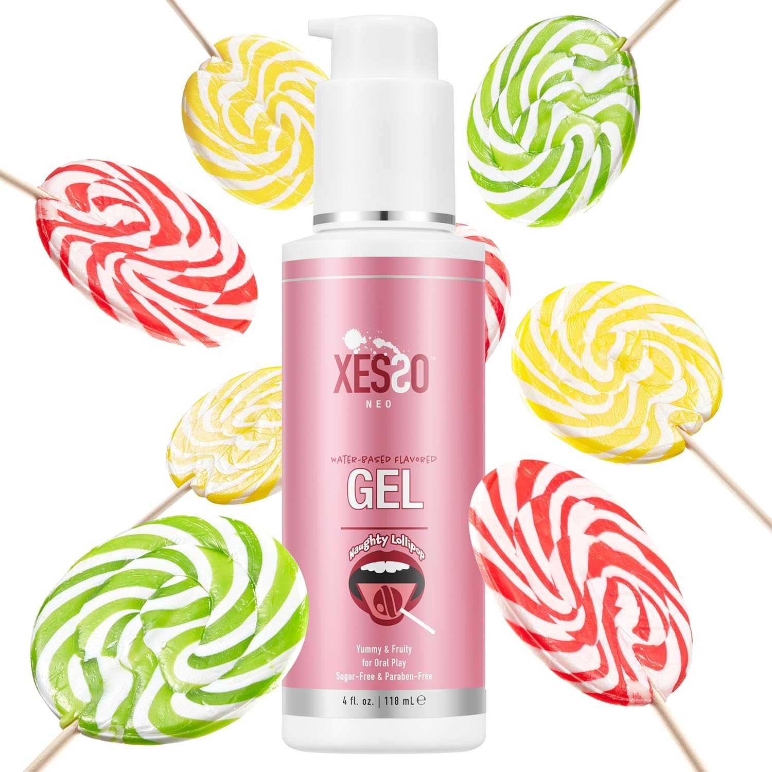 XESSO Fruity Lollipop Flavored Edible Oral Gel Lube, 4 Fl.oz Hypoallergenic Ingredients for Men, Women and Couples, Made in USA