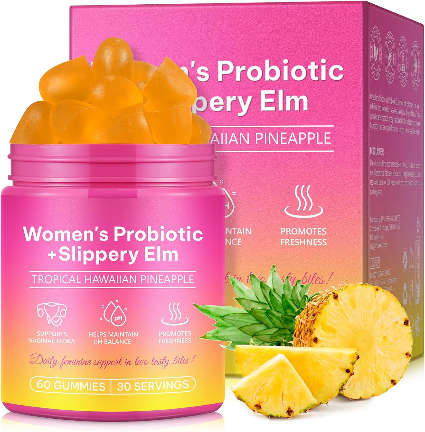 Feminine Probiotics Gummies for Women, Vaginal Probiotics Feminine Balance pH Gummies for Healthy Odor, Yeast Balance, Flora, Gut Health, Immune System with Slippery Elm, Prebiotics & Lactobacillus Bl