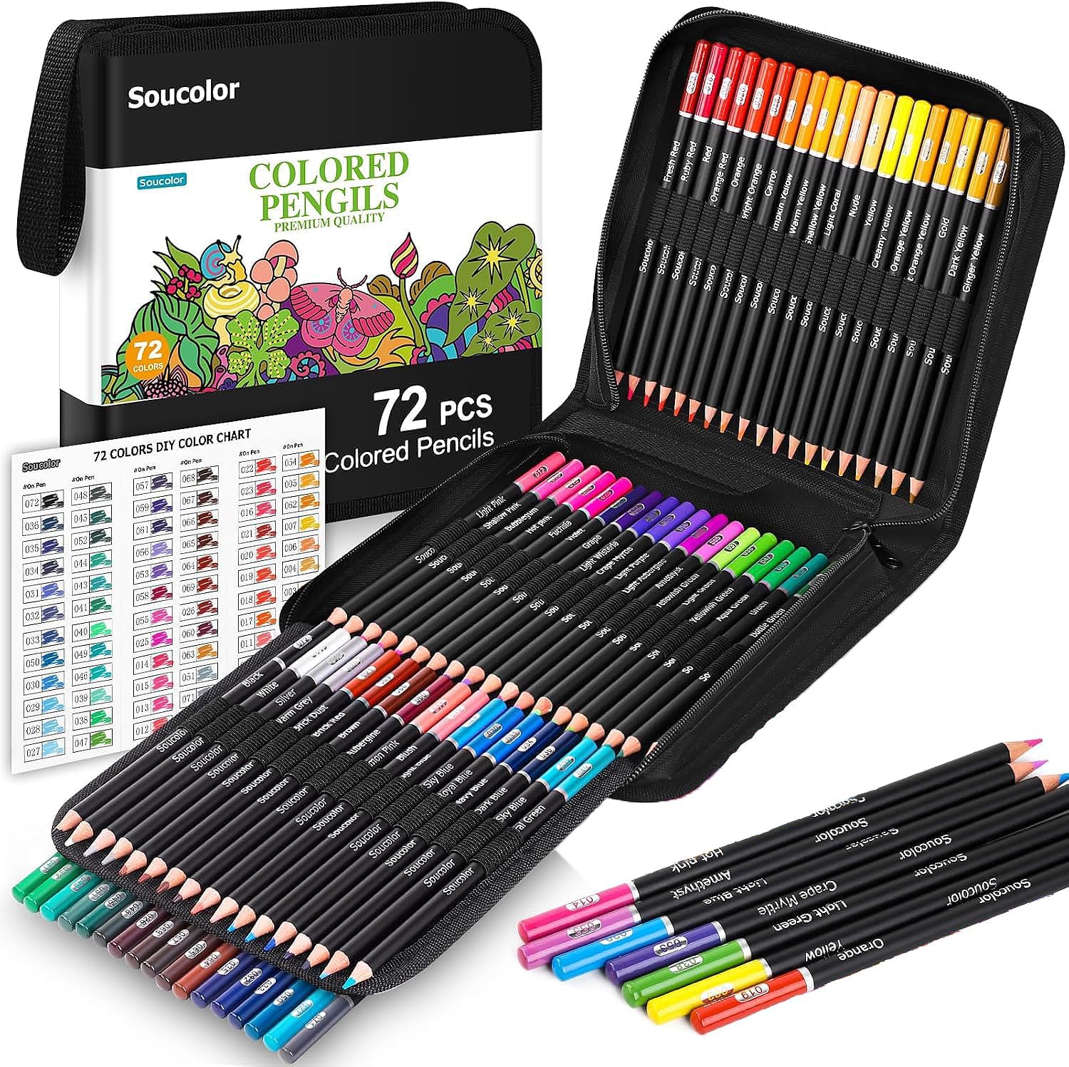 Soucolor 72-Colors Colored Pencils Set,Soft Core for Adult Coloring Books
