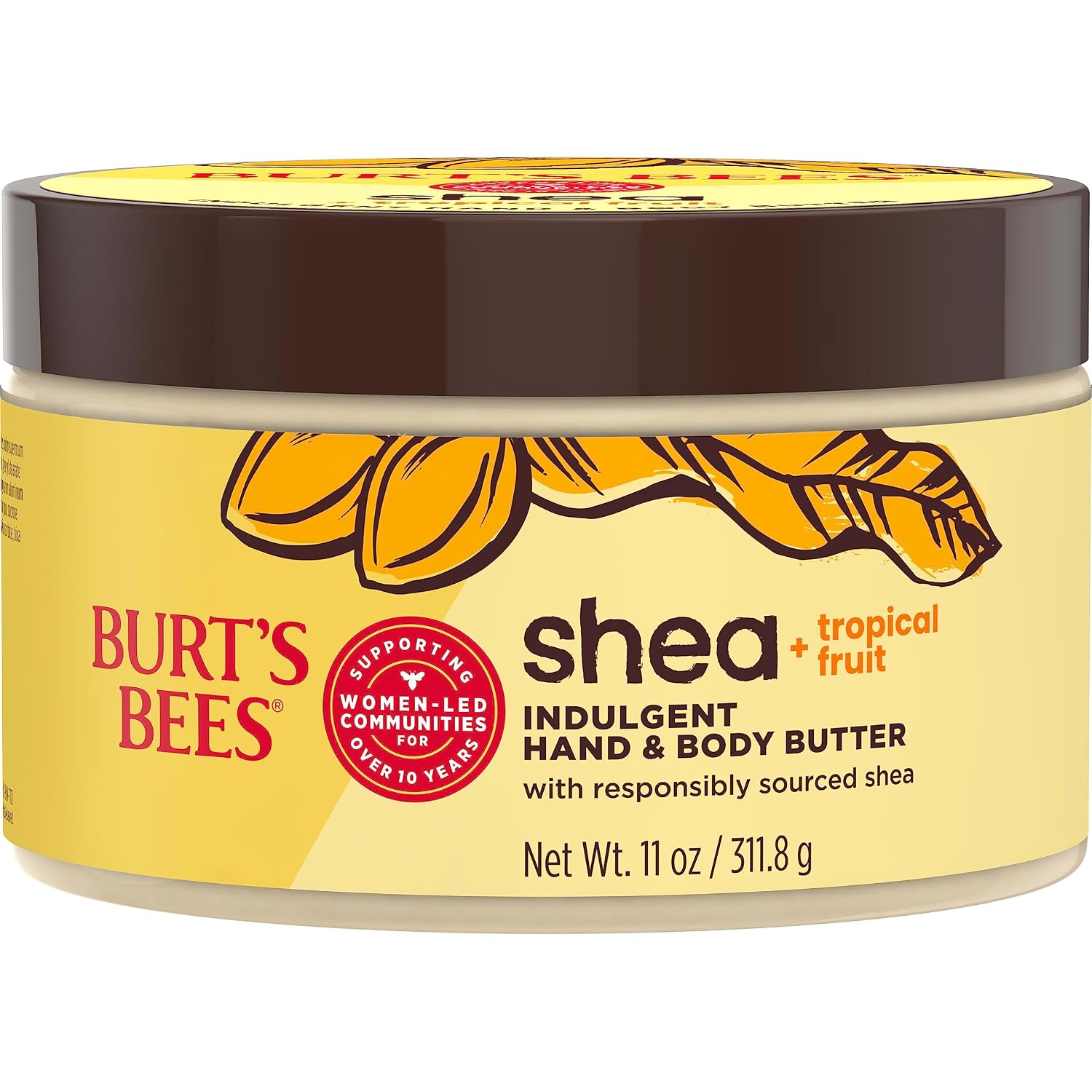 Burt's Bees Shea + Tropical Fruit Indulgent Hand + Body Butter, Non-Greasy, Stocking Stuffers with Antioxidant & Vitamin Rich Formula, Non-Irritating, Natural Origin Skin Care Christmas Gifts, 11 oz.
