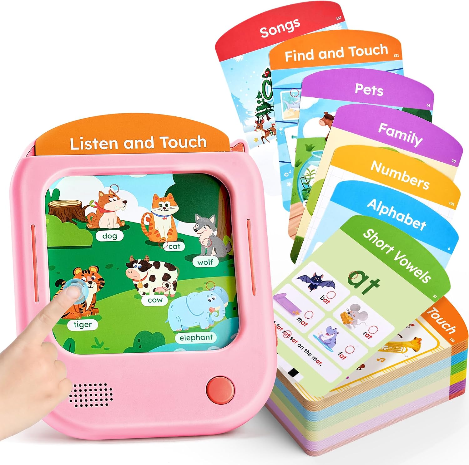 JoyCat Kids Learning Tablet, Phonics Talking Flash Cards 156 Pages | 40+ Themes, 600+ Words, 100+ Interactive Games, Learn to Read, Screen-Free Learning Toys Birthday Gifts for 2-6 Year Old
