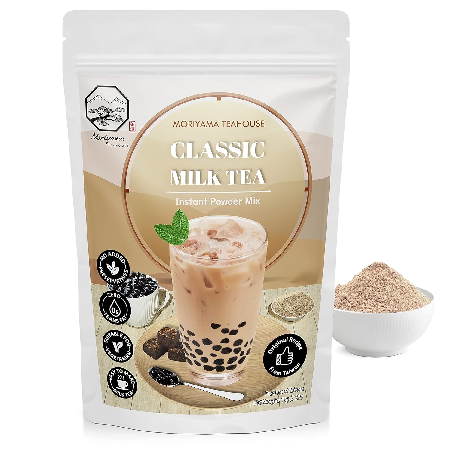 Classic Bubble Milk Tea Instant 3in1 Powder Mix - 1kg (33 Drinks) | For Boba Tea, Milkshake, Blended Frappe and Bakery | Authentic Taiwan Recipe | Zero Trans Fat, No Preservatives by Moriyama Teahouse