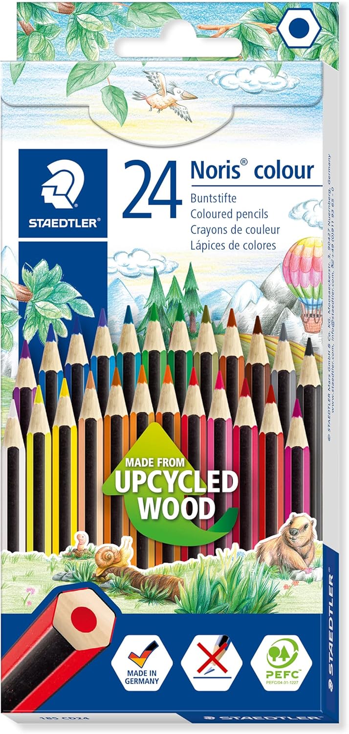 Staedtler - Noris Colour 185 - Double Layer 24 Colour Wopex Crayons Cardboard Case Assorted Colours