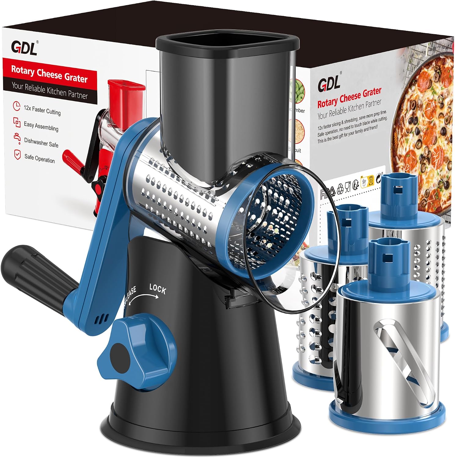 GDL Cheese Grater Hand Crank, Rotary Cheese shredder, Vegetable Slicer