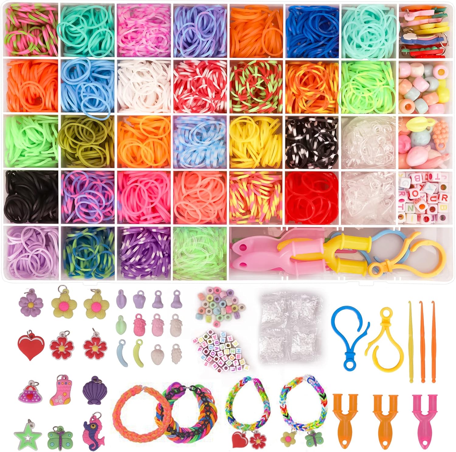 3000+ Rubber Band Bracelet Kit, Colorful Loom Bracelet Making Kit with Storage Box, DIY Art Craft Set with Charms Beads for Beginners Birthday Christmas Parties Gift