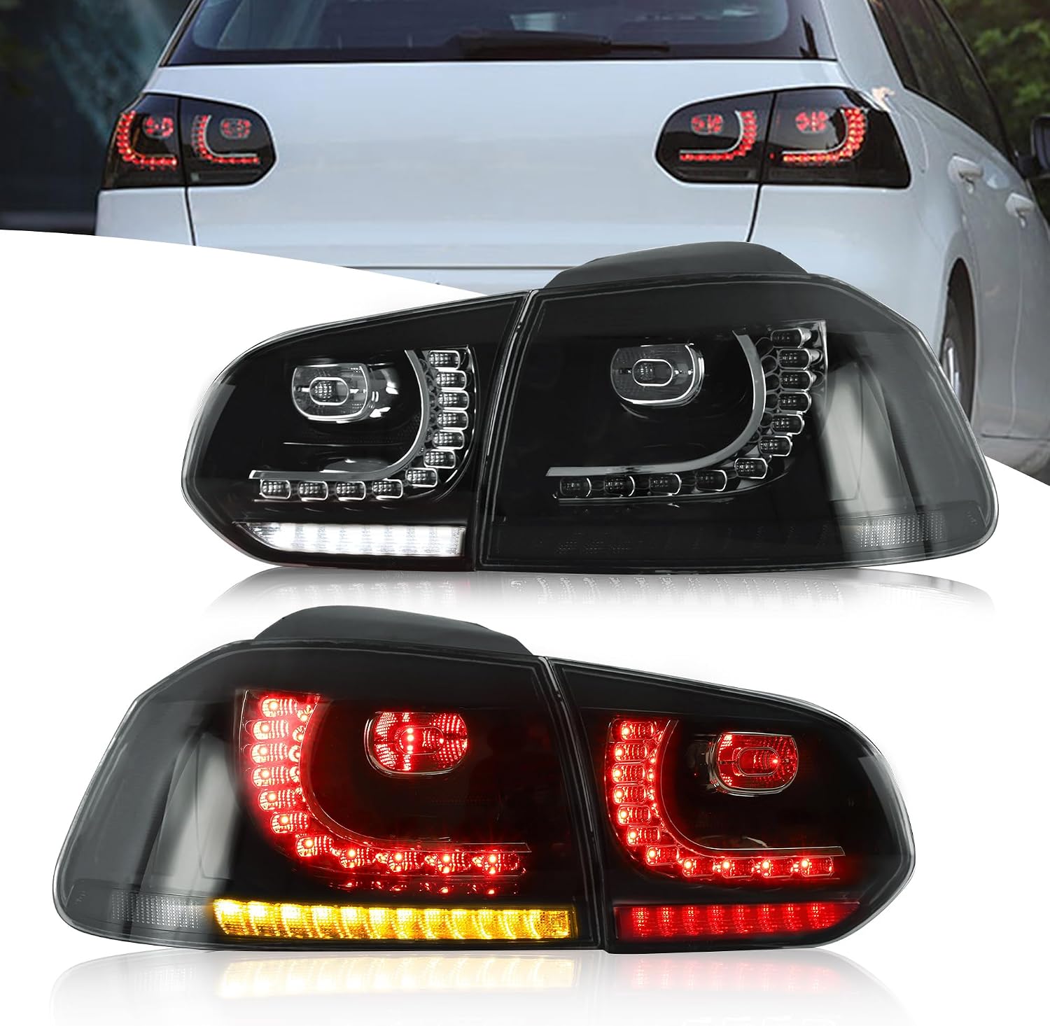 VLAND Tail Lights for Golf 6 Golf MK6 TSI TDI R GTI 2010-2014, Rear Lights Assembly with Sequential Turn Signals, 1 Pair (Smoked)