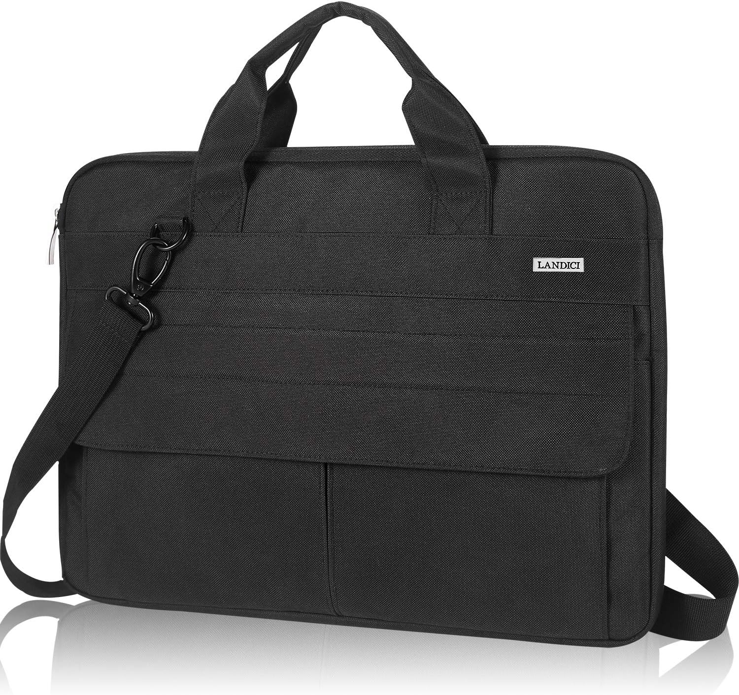 LANDICI Laptop Bag case 17 17.3 inch with Shoulder Strap, Waterproof Computer Sleeve Cover for 17-18 Inch MacBook HP Lenovo Acer Asus Dell Laptop, Slim Briefcase Messenger Bag for Men Women, Black