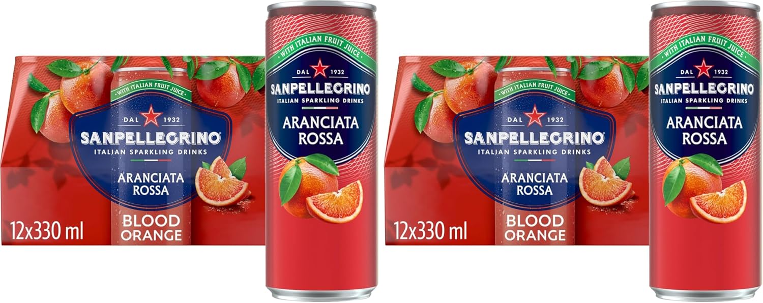 San Pellegrino Italian Sparkling Drinks Tastefully Light Sparkling Blood Orange Canned Soft Drink 12 x 330ml | 69 kCals per Can (Pack of 2)
