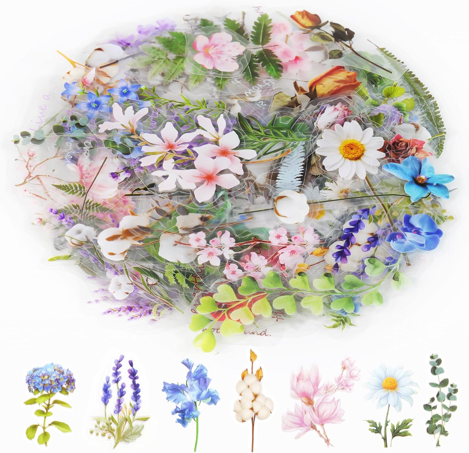 160Pcs Natural Flower Stickers for Scrapbooking,10 Sheets Self-Adhesive Transparent Floral Stickers Scrapbook Stickers for Water Bottle Adult Card Making Scrapbook Supplies (160)