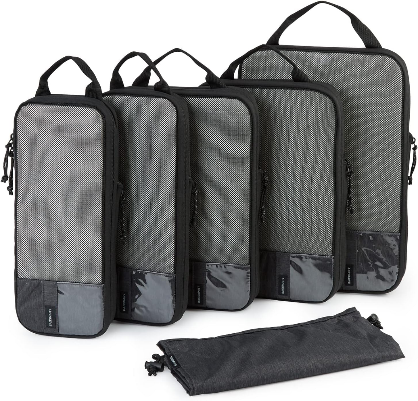 BAGSMART 2/4/6-Piece Compression Packing Cubes Set for Suitcases Backpack, Travel Organisers Bags for Luggage, Holiday Travel Essentials Accessories, Black