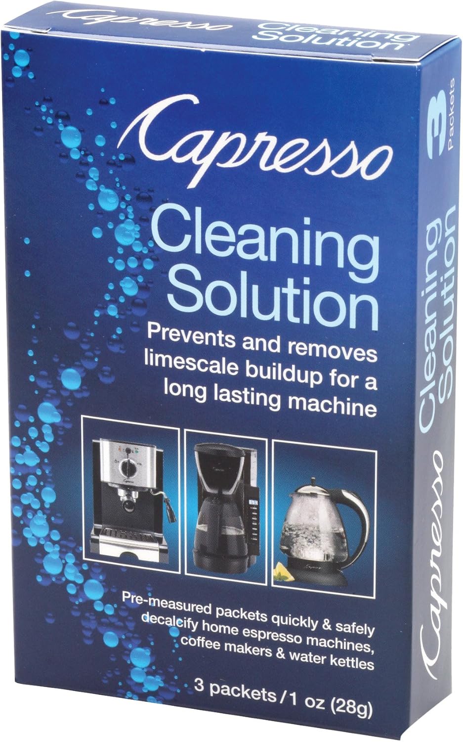 Capresso 640.13 Cleaning Solution 3 packets 1 oz (28g) (Packaging may vary),Blue,Small