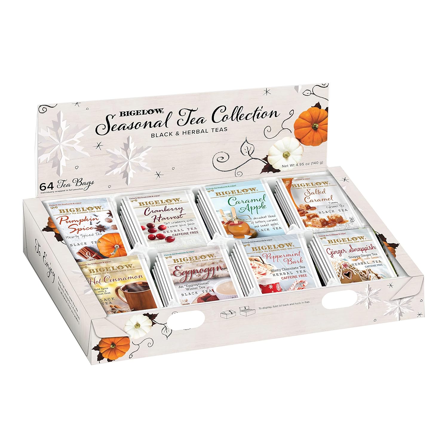 Bigelow Tea Seasonal Tea Collection, Caffeine Tea Variety Pack Gift Sampler, Holiday Tea Gift Set, 64 Count Box (Pack of 1), 64 Tea Bags Total