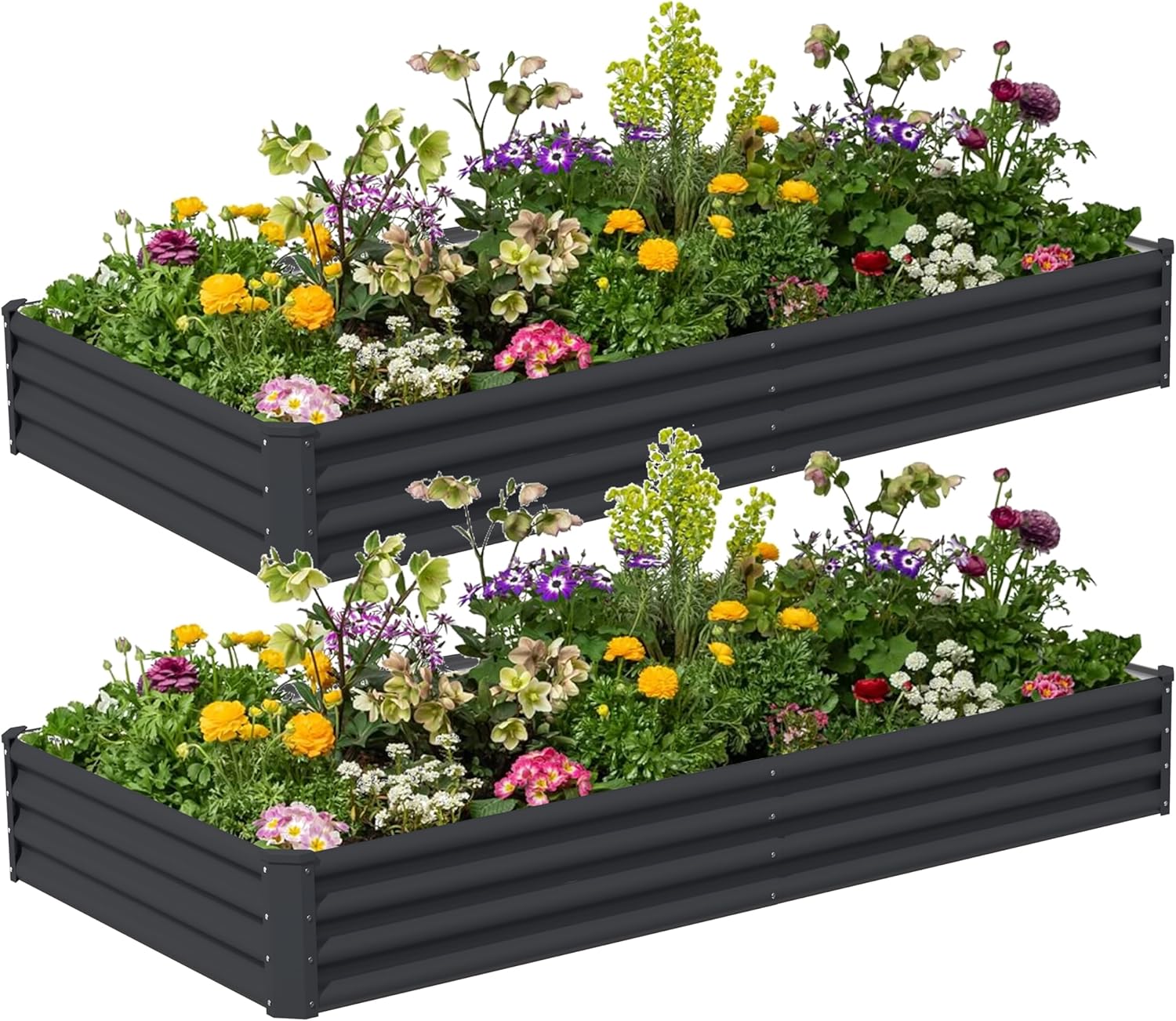 8x4x1ft(2 Pack) Metal Raised Garden Beds Outdoor,Galvanized Planter Box Metal Patio Kit Gardening Bed for Vegetables Flowers Herb...,Black