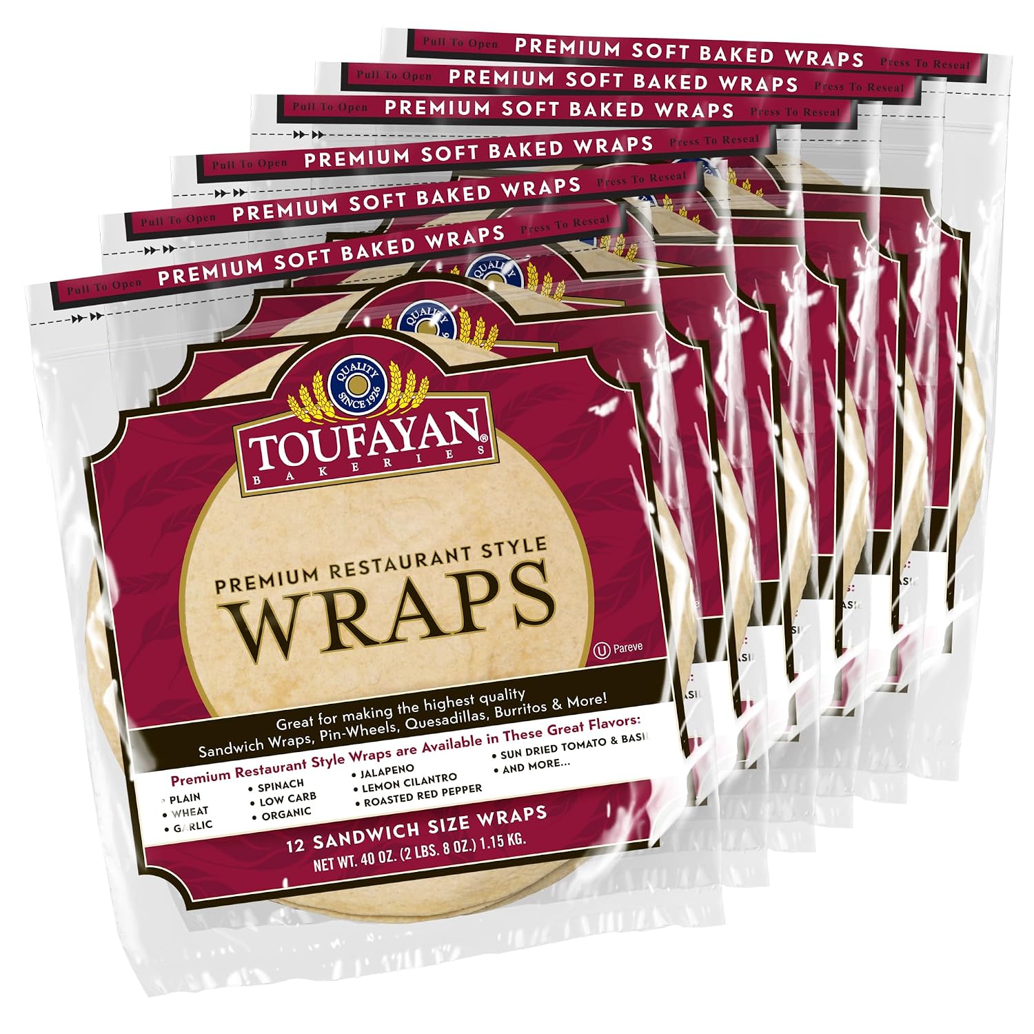 Toufayan Plain 12" Restaurant Style Wraps (Wholesale/Foodservice) | 6 Pack, 72 Wraps Total
