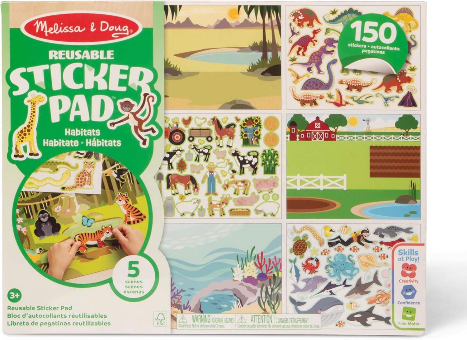 Melissa & Doug Reusable Sticker Books for 3+ Year Olds, Habitats & Nature Sticker Book, Plane Activities For Toddlers, Kids Travel Activity Packs, Childrens Books Age 3-4 Years - FSC Certified