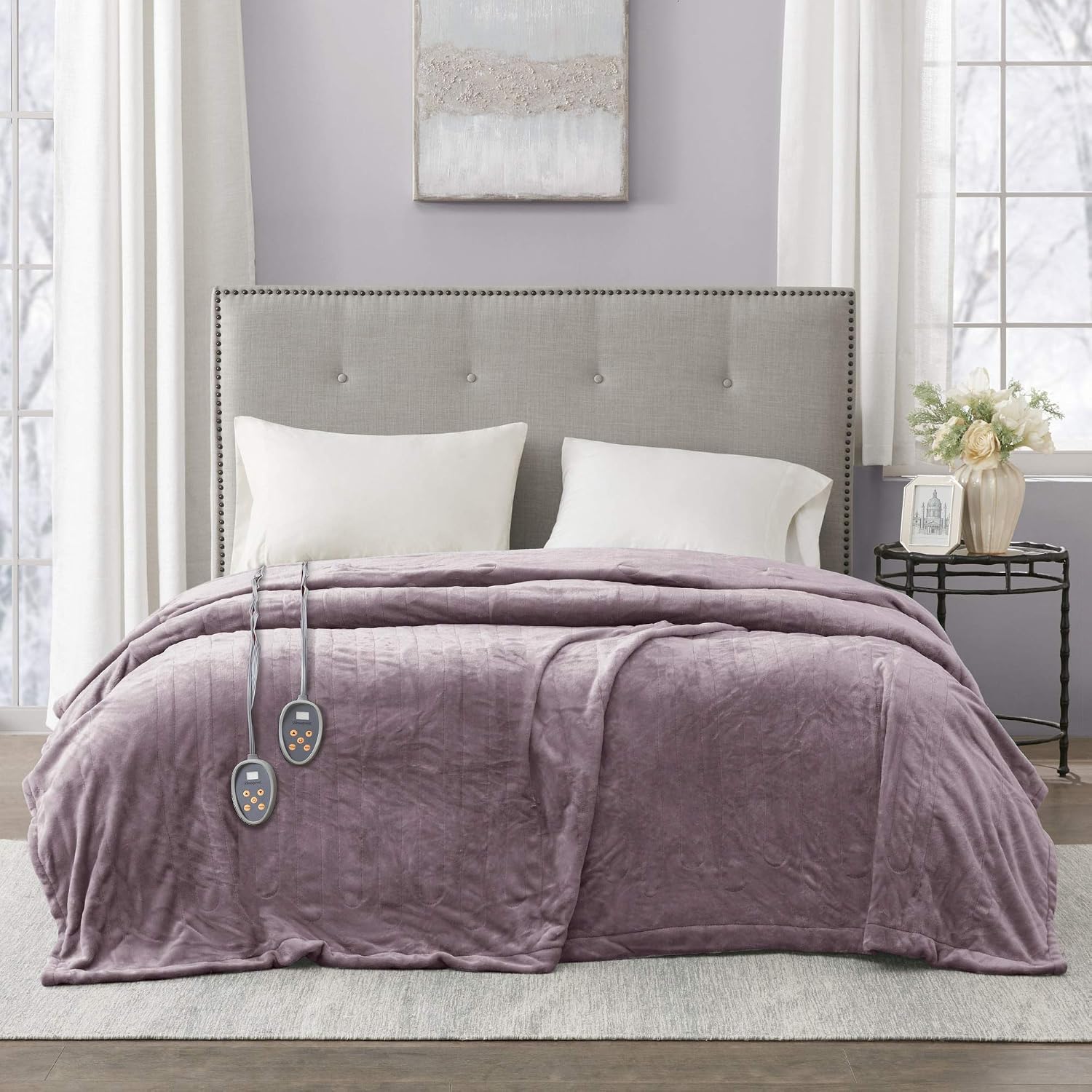 Beautyrest Heated Plush Elect Electric Blanket with 20 Heat Level Setting Controllers Equip with Secure Comfort Technology and 10 Hours Auto Shut Off, Queen: 84x90, Lavender,BR54-0656
