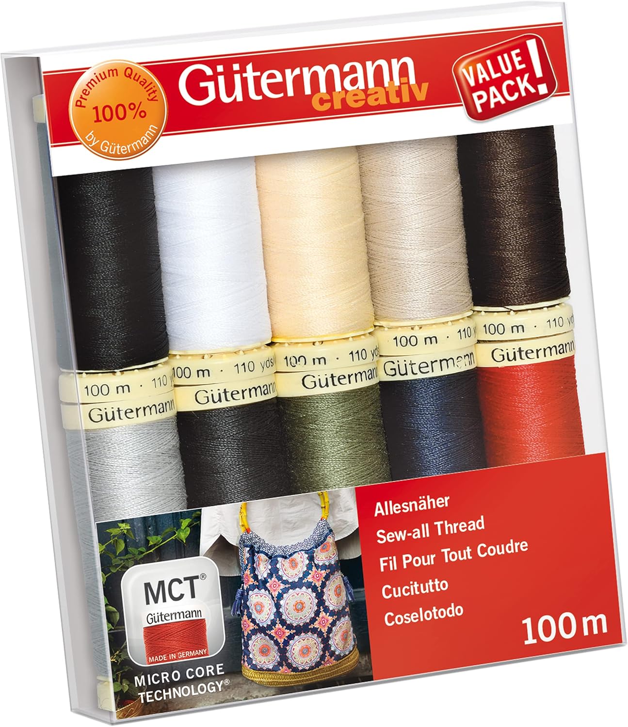 Gütermann creativ Sewing Thread Set with 10 spools Sew-All Thread 100 m in Basic Colours