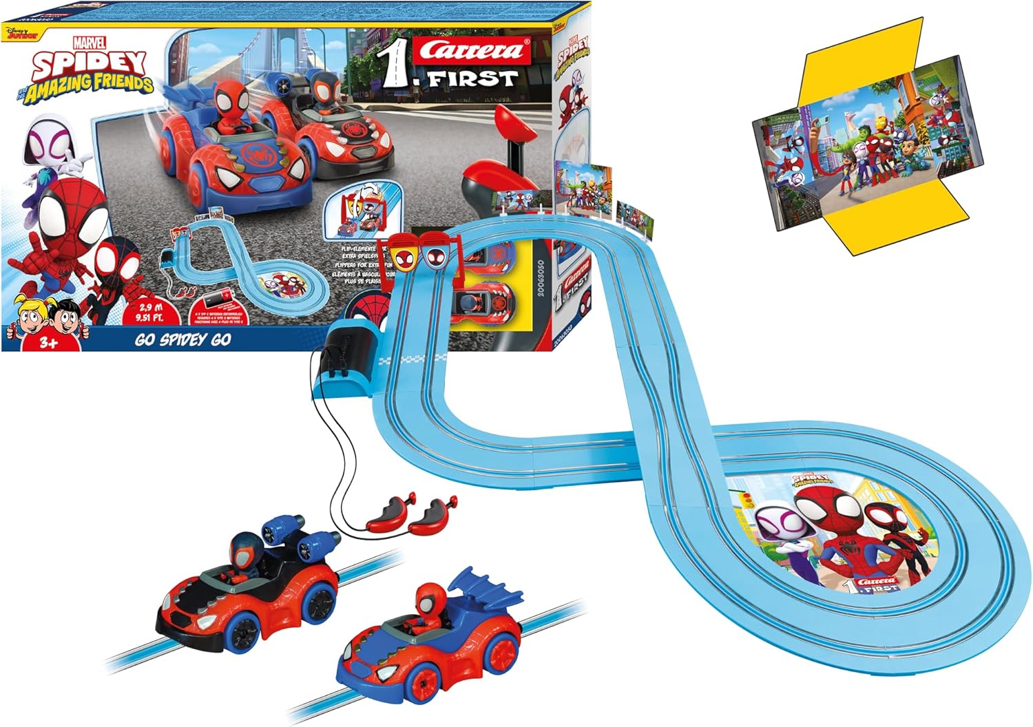 Carrera FIRST 20063050 Spidey Go Webs Go - FIRST Slot Car Racing Track For Children From 3 Years, 2.9 Metres, With Spidey And His Amazing Friends - Spidey & Spin
