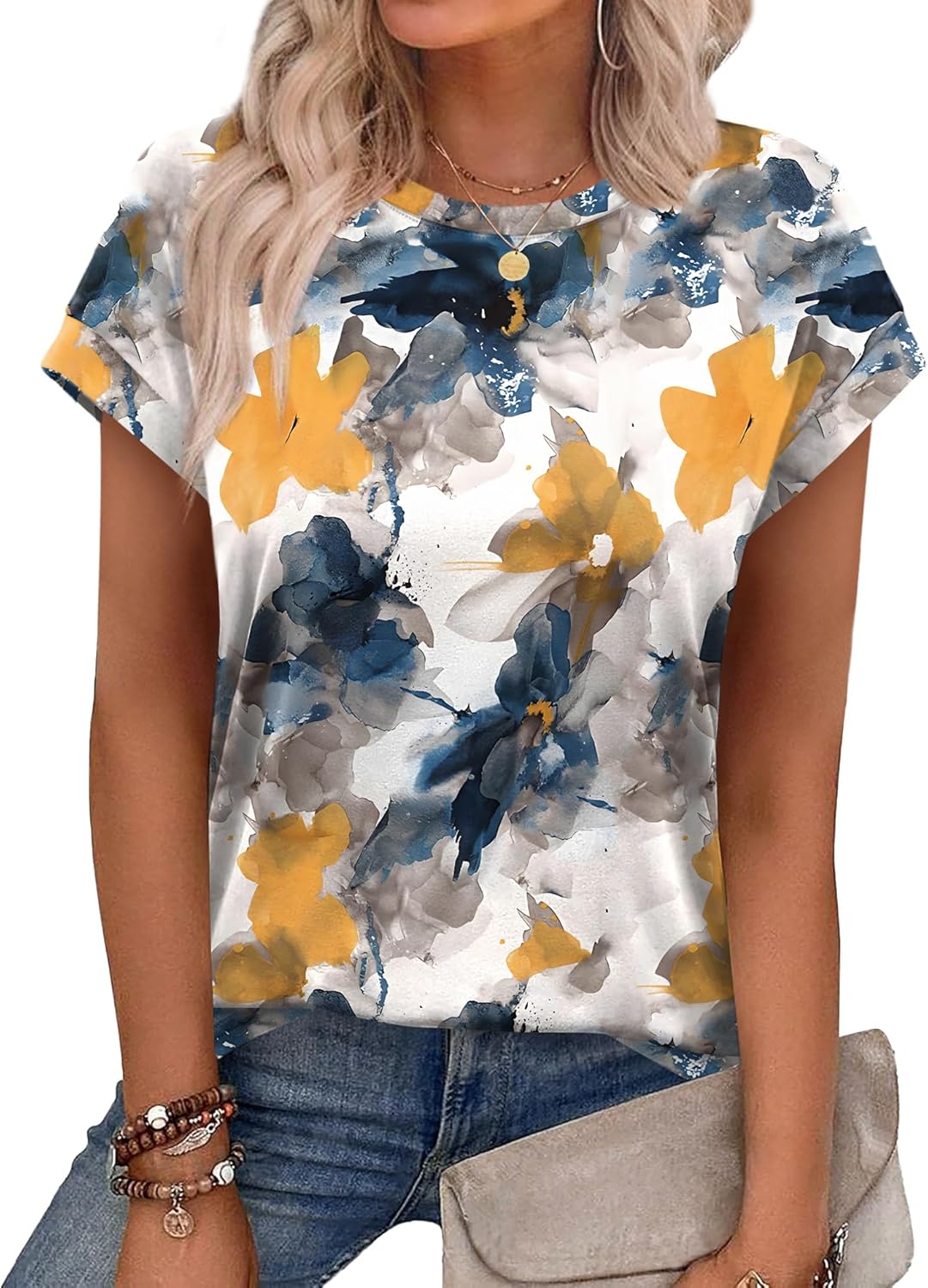 Alaroo Womens Summer Tops Short Sleeve Shirts Crew Neck Cute Trendy Tunic Blouses (S-3XL)