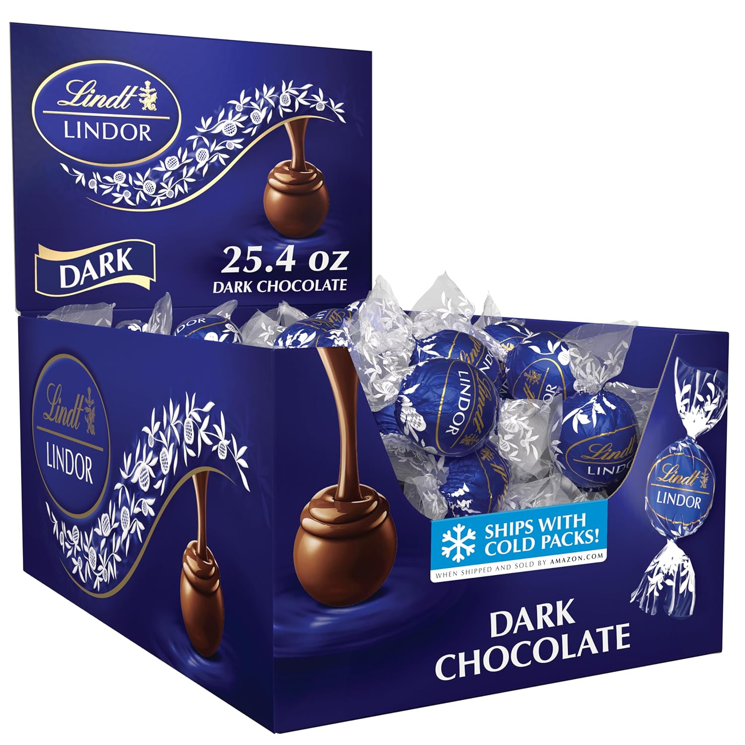Lindt LINDOR Dark Chocolate Candy Truffles, 25.4 oz., 60 Count Box