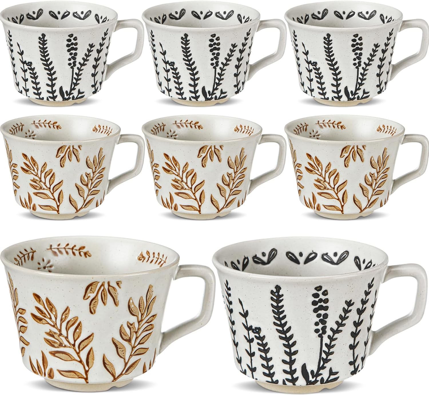 8 Pcs Vintage Ceramic Coffee Mugs 12 oz Fall Farmhouse Countryside Coffee Cups with Handle Stoneware Mug Gifts Cup for Tea Mocha Latte Cappuccino Espresso(Lush Ivy Vines and Fresh Grass)