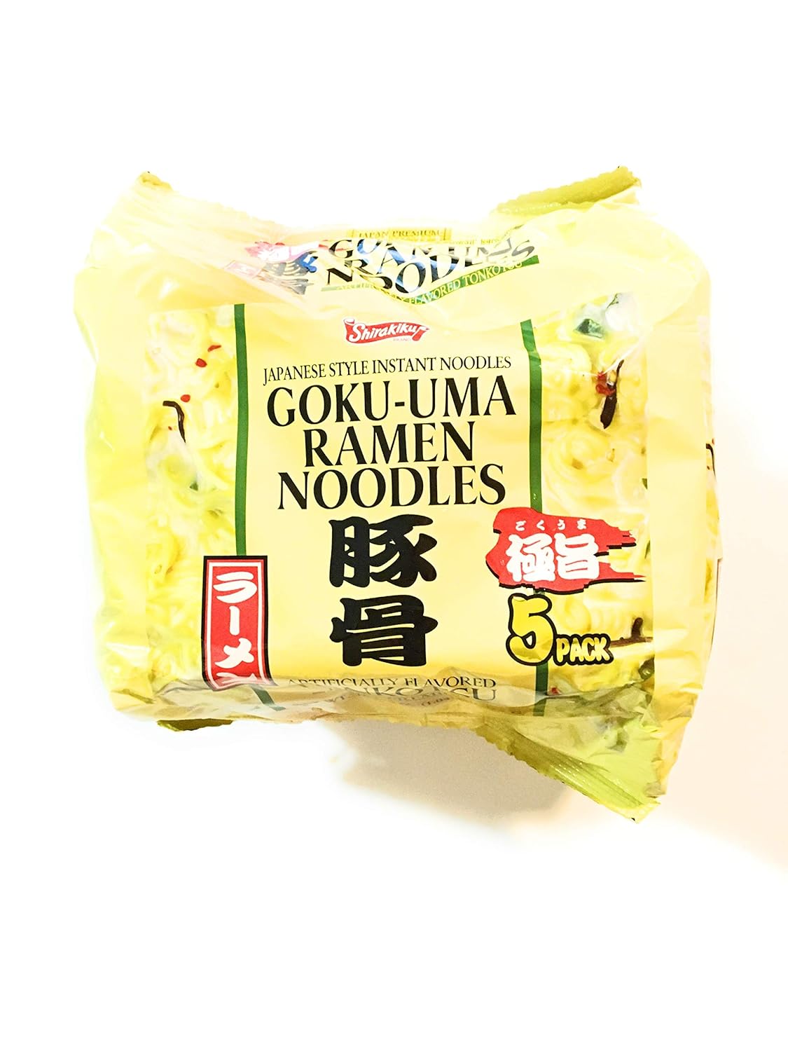 Shirakiku Goku-uma Japanese Style Instant Noodles | Tonkotsu Flavor Authentic Ramen Noodles | Savory Broth, Rich pork-based flavor - Perfect for Home or On the Go Meals - 5 Pack (5x3.35 oz)