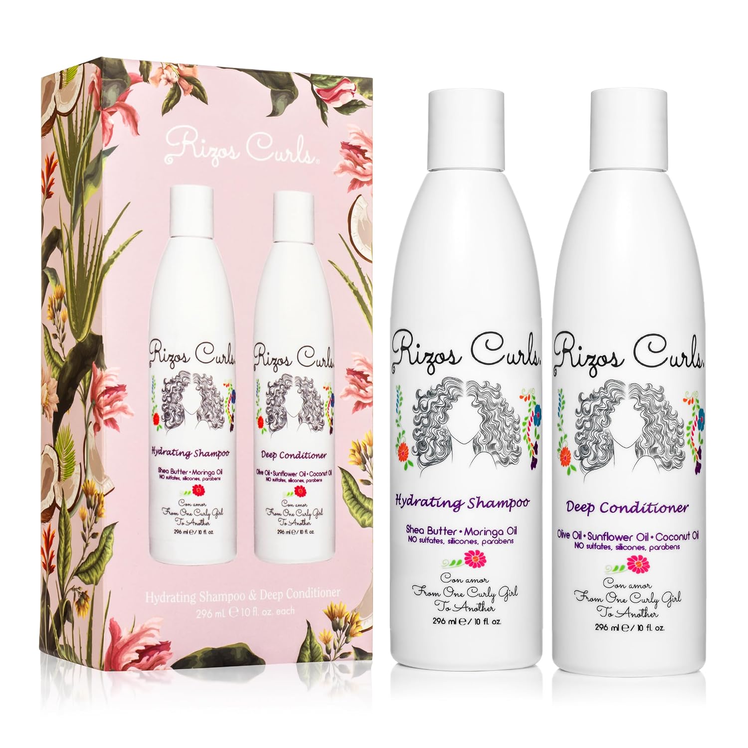 Rizos Curls Wash Day Bundle – Hydrating Shampoo & Deep Conditioner Set with Shea Butter for Every Curl Pattern 1a-4c – Gently Cleanses, Moisturizes, Softens & Adds Shine – Sulfate & Paraben Free