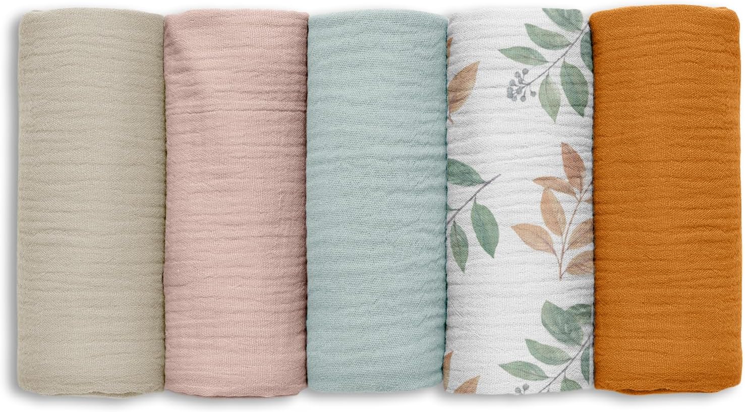 Muslin Receiving Blankets, Neutral Blanket Swaddling for Newborn Boys and Girls, 5 Pack Breathable and Skin-Friendly Swaddle Wrap for Infant Baby (Gentle Colors)