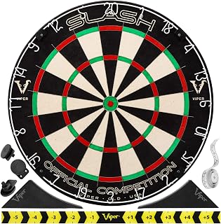 Viper Slash Official Competition Bristle Steel Tip Dartboard, WDF Accredited with Staple-Free Ultra-Thin Metal Wiring, Self-Healing Professional-Grade African Sisal, Magnetic Dart Holders,Black