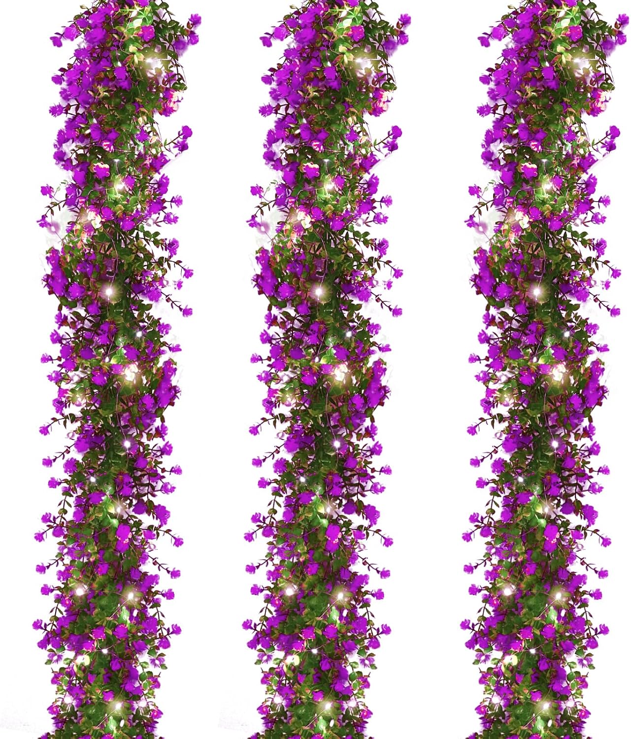 RECUTMS Artificial Garland Greenery Hanging Spring Lighted Garland Artificial Vine Plants Spring Eucalyptus Vine with Lights for Indoor Outdoor Home Wedding Mantel Party Kitchen Decor(Fuchsia)