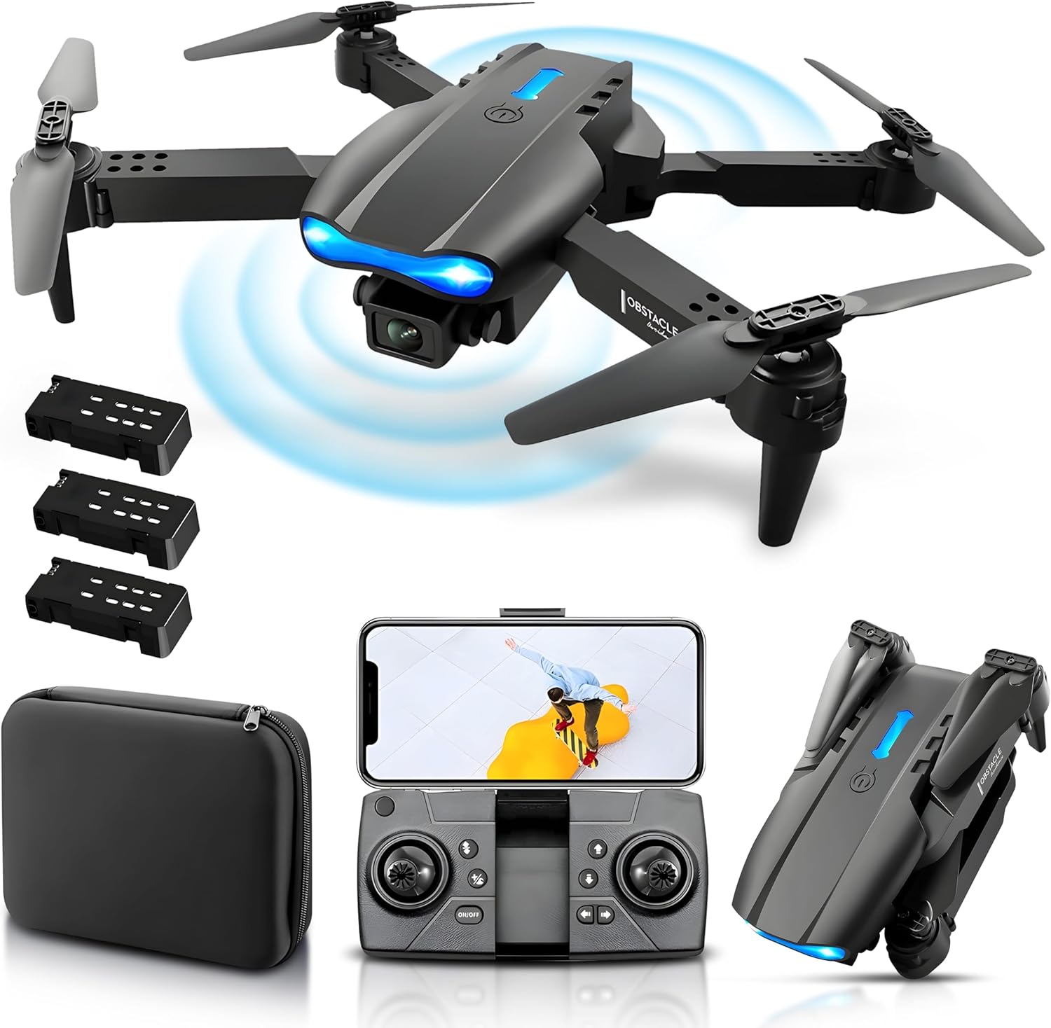 SyncTech Drone with Camera 1080P, 3 Batteries 45+mins Flight time, Mini Drone for Kids and Adults, Foldable drones, Remote Control Plane
