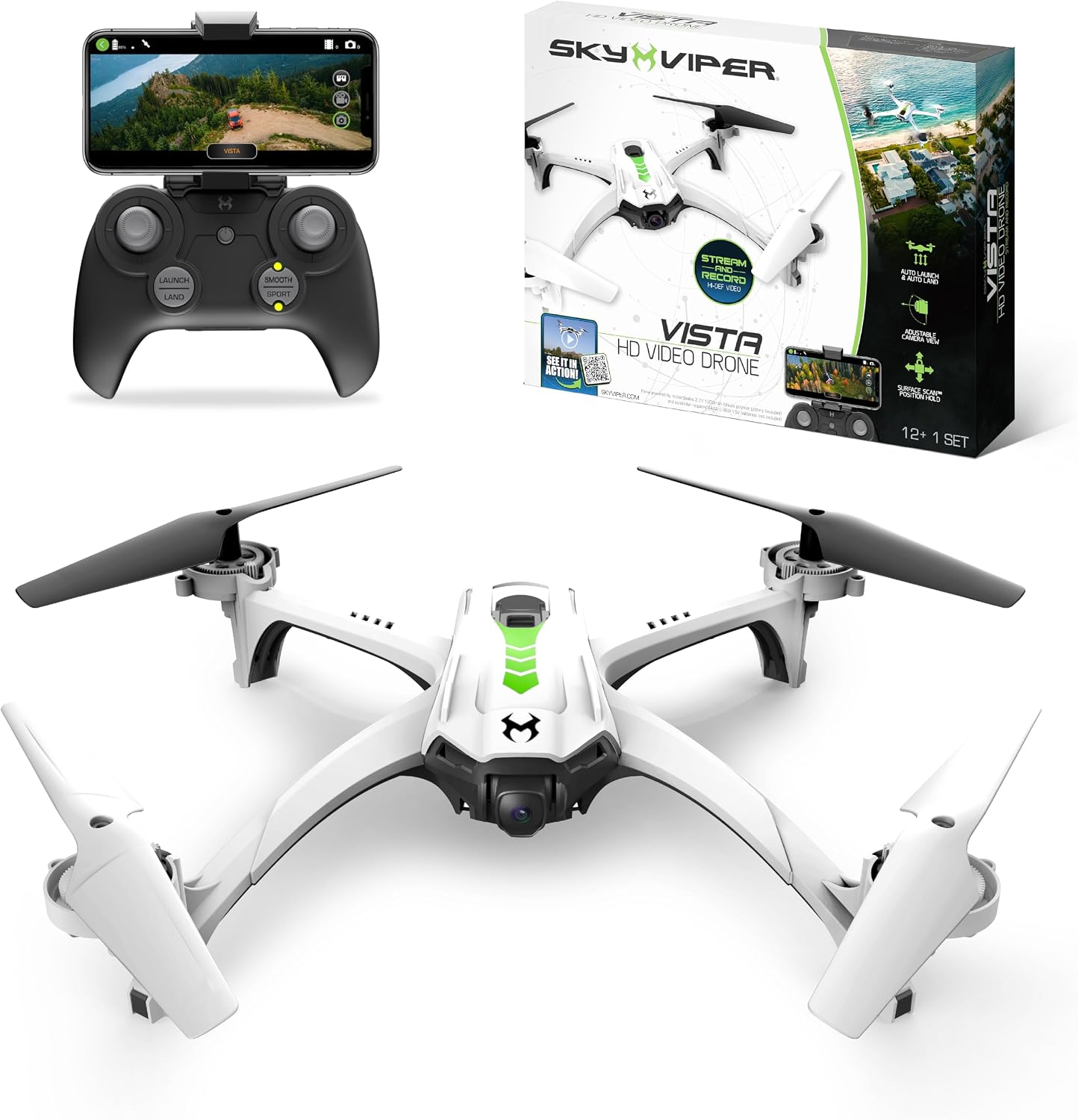 Sky Viper Vista HD Video RC Drone, Stream and Record, Optical Flow, Rechargeable Battery