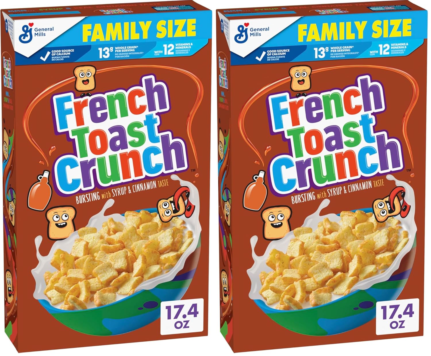 French Toast Crunch Breakfast Cereal, Syrup and Cinnamon Taste, Family Size, 17.4 oz (Pack of 2)