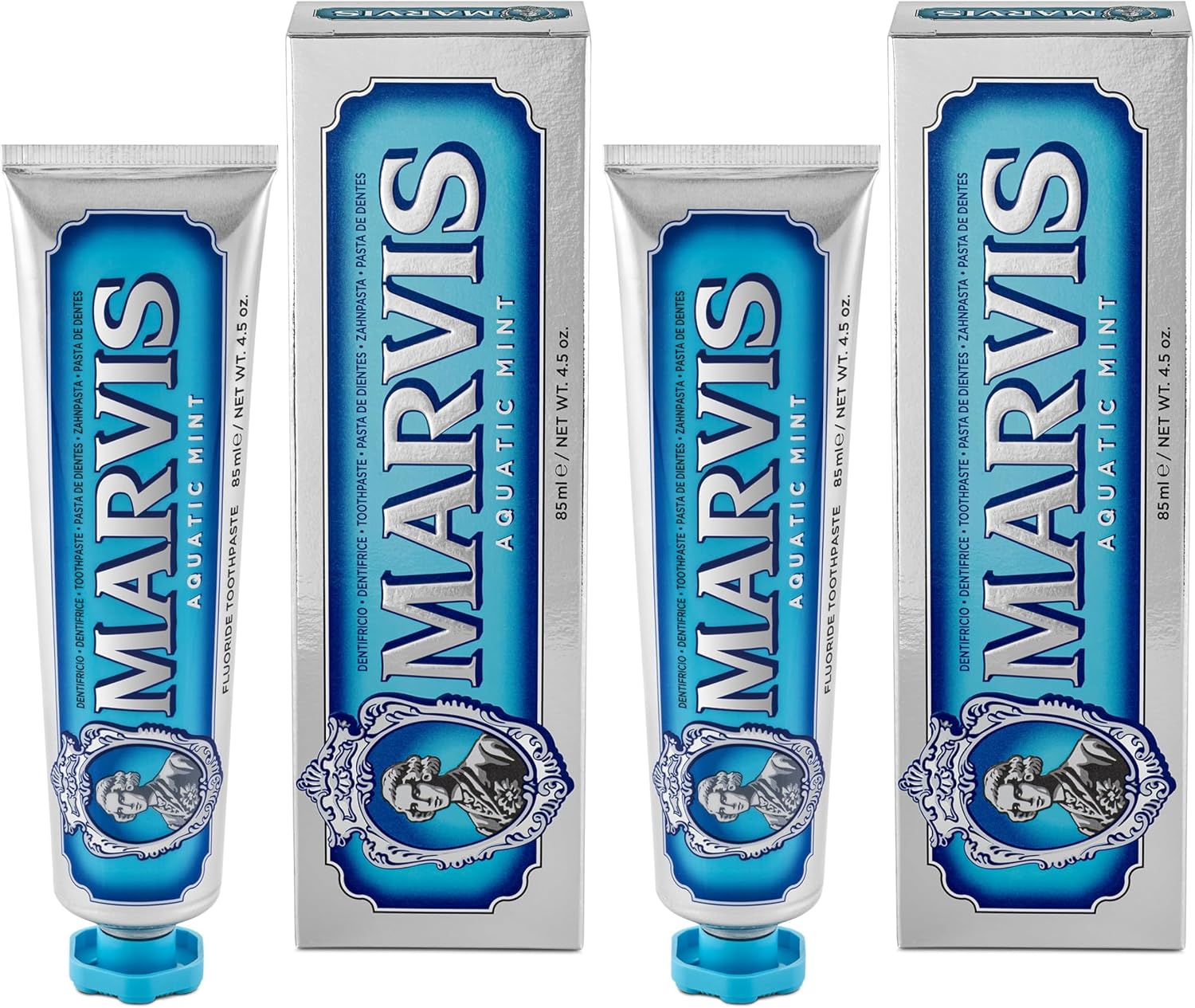 Marvis Aquatic Mint Toothpaste, 85 ml, Sensational Flavoured Toothpaste Helps Remove Plaque & Promote Healthy Gums with Long-Lasting Freshness (Pack of 2)