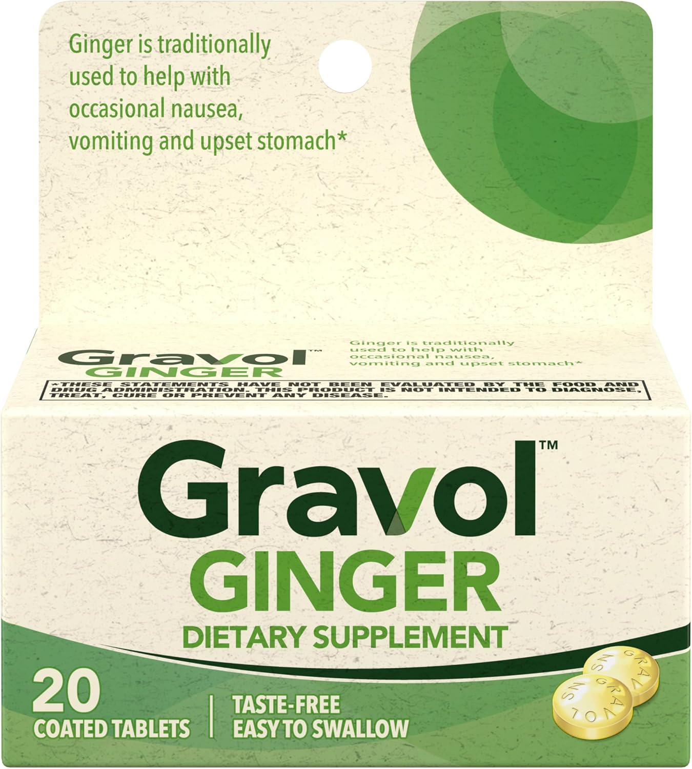 Gravol Ginger Tablets for Upset Stomach and Nausea, 20ct​