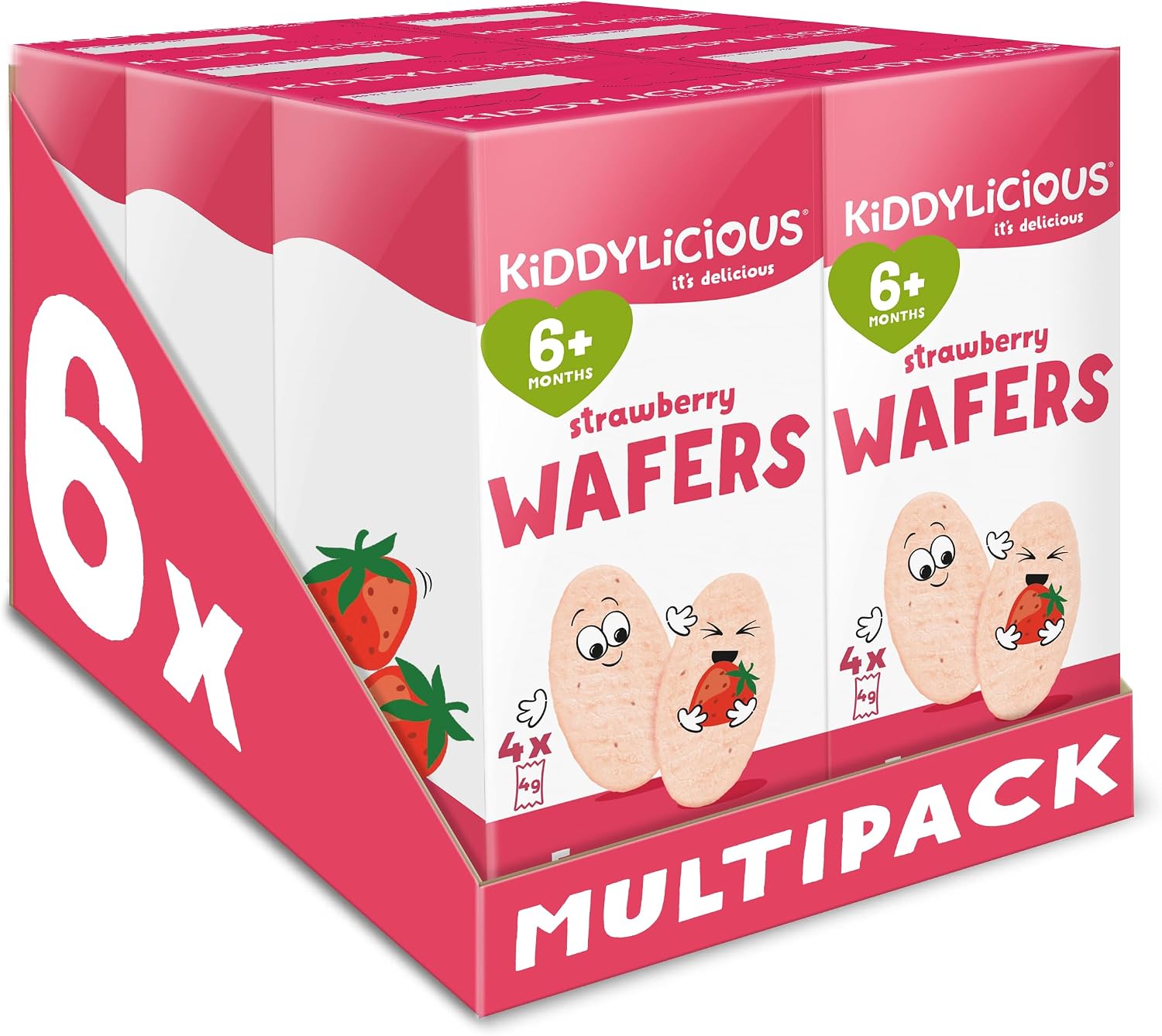 Kiddylicious Strawberry Mini Wafers - Gluten and Dairy Free Kids Snack - Suitable for 6+ Months - 6 x 4 Twin Packs