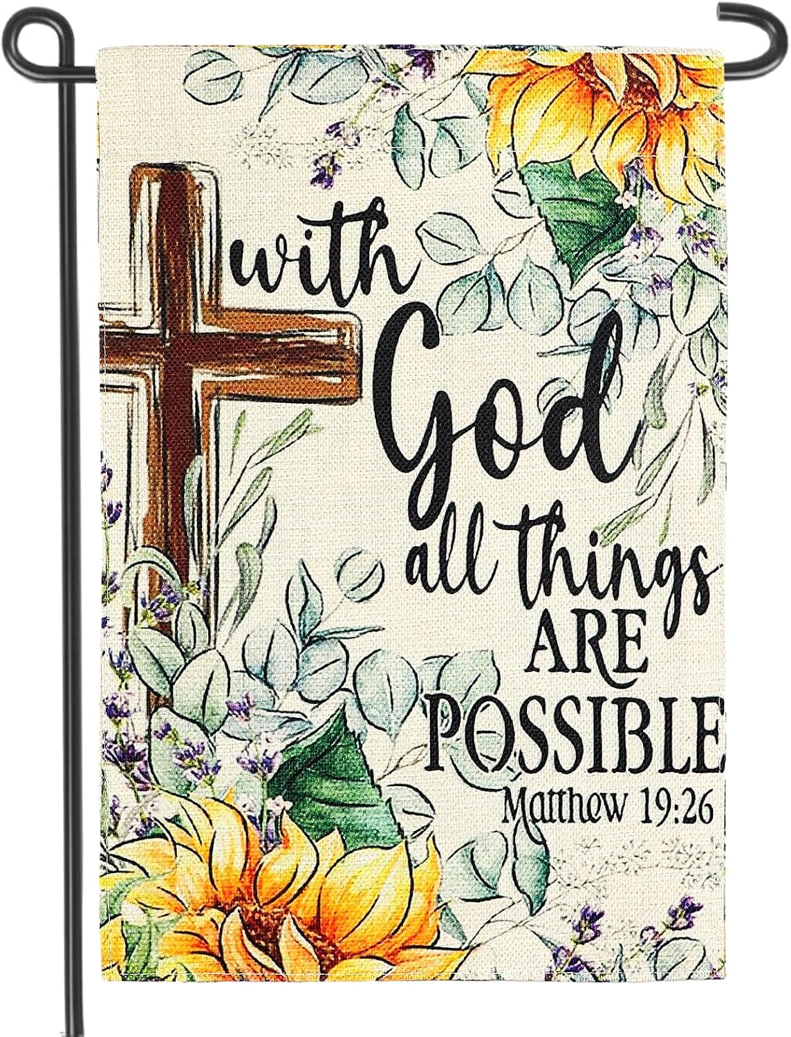 With God All Things Are Possible Sunflower Floral Garden Flag 12x18 Inch Double Sided Flowers Yard Outdoor Decoration(A)