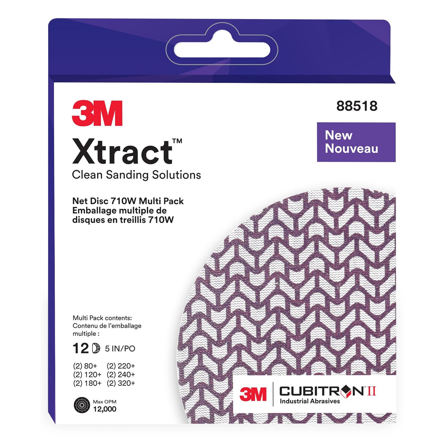 3M Xtract Net Disc 710W, 5 in, 12 Piece Multi-Pack Hook and Loop Sanding Discs, 80+, 120+, 180+, 220+, 240+, 320+, Virtually Dust-Free, Assorted Grades, 66584