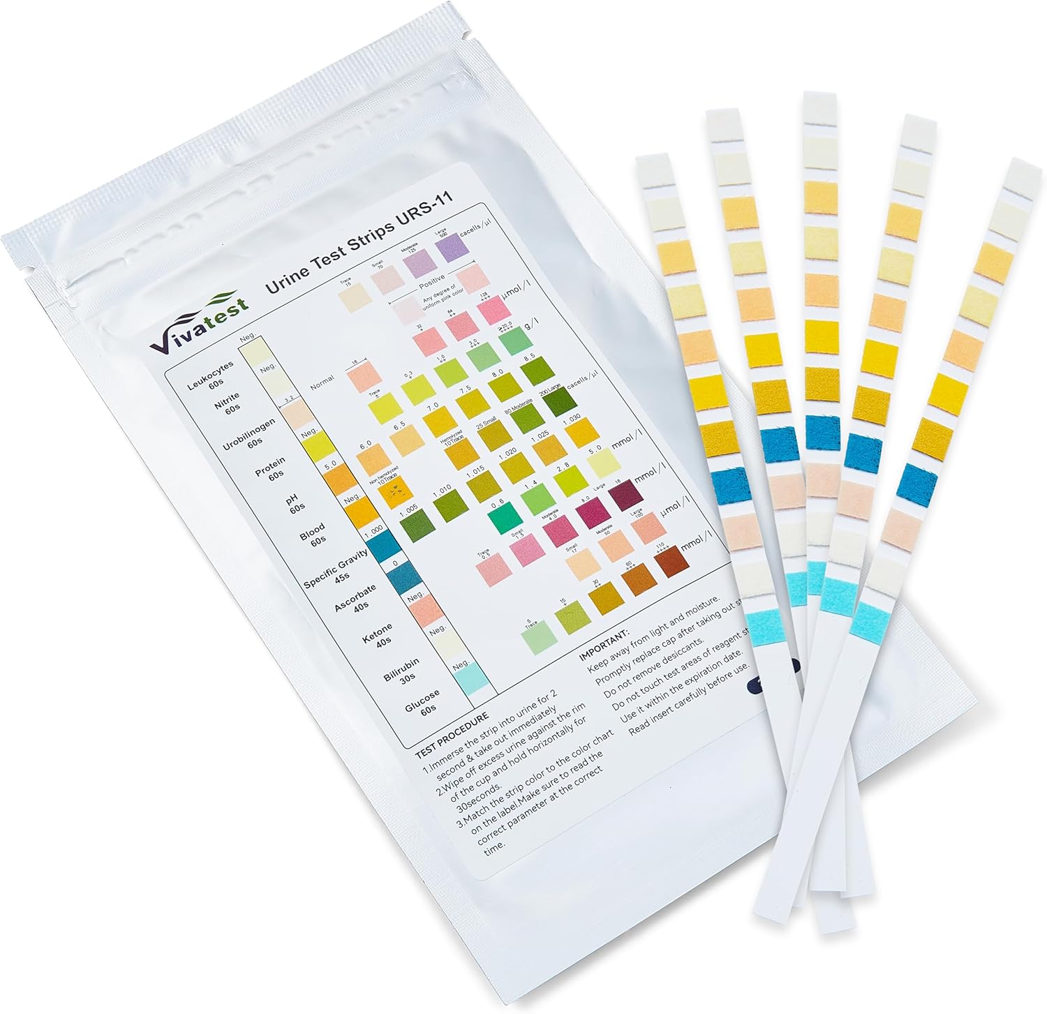 Urine Test Strips - 11 Parameter Urinalysis Dipstick Test Strips for Glucose, UTI, Kidney, and Liver Health, Dip Sticks for Urine Testing UK, Urinalysis Sticks with Fast Results | 20 Ct | Viva Test