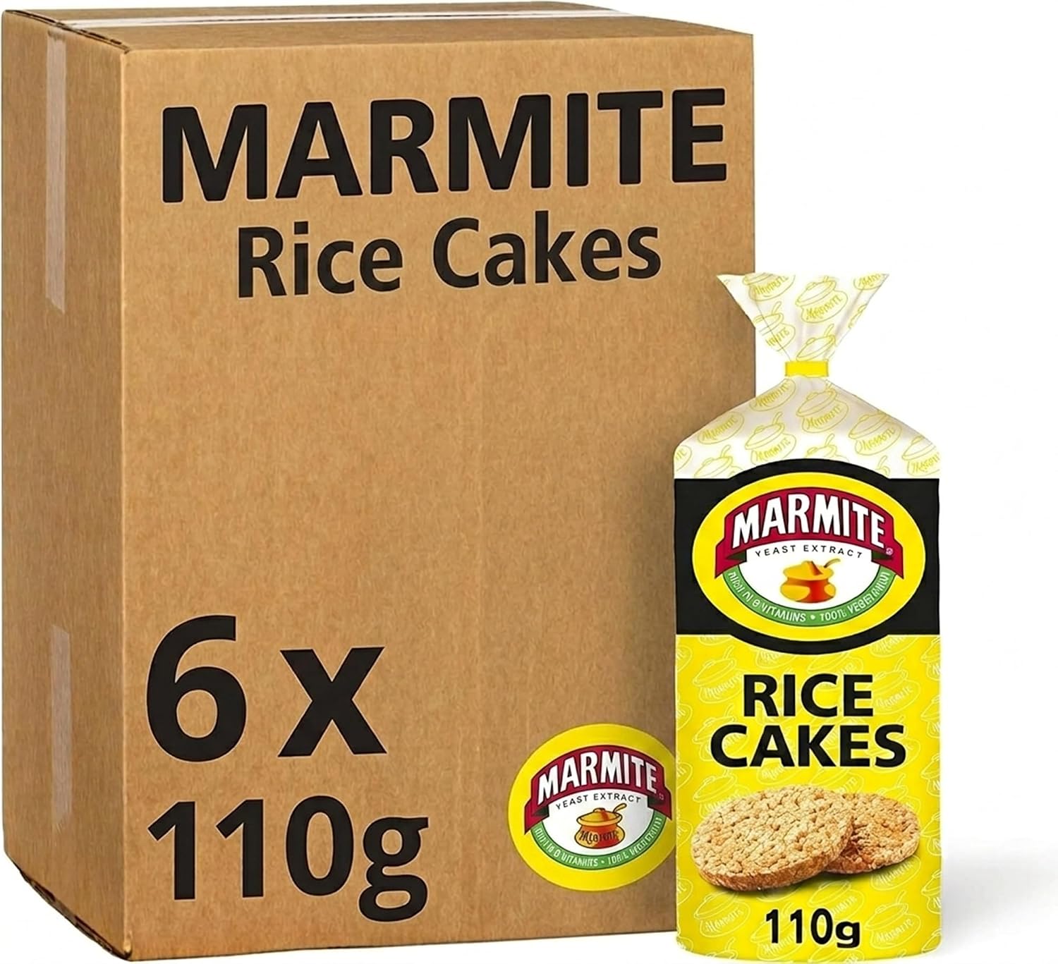 Marmite Rice Cakes 6 x 110g, Low Fat Low Calorie Snacks, Vegetarian