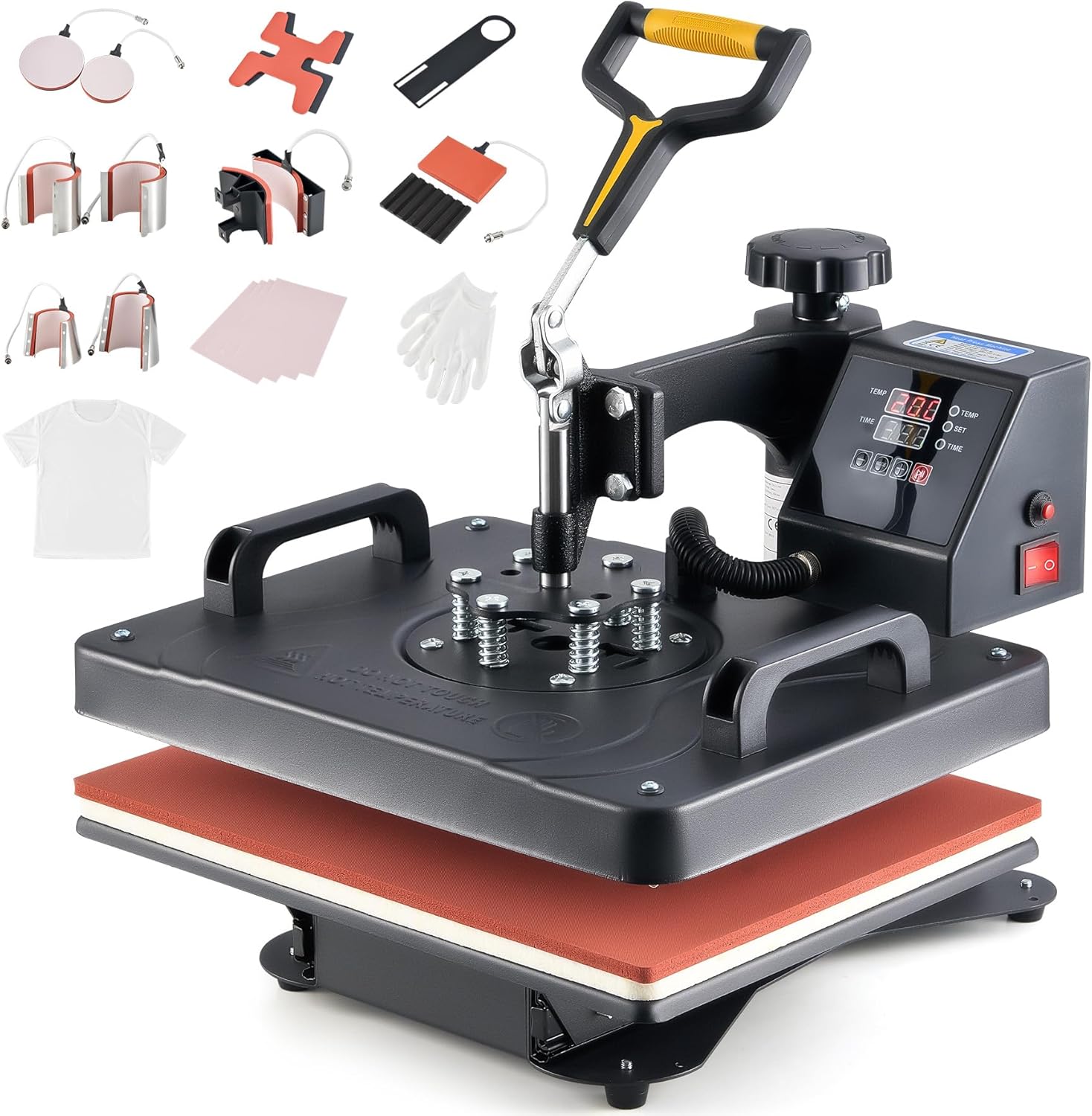 CREWORKS 30x38cm 11-in-1 Heat Press Machine, Swing Away T-Shirt Heat Press with Digital Control Panel, 12"x15" Multipurpose Heat Transfer Machine for T Shirt Mug Hat Plate Cap Shoe Pen Baseball