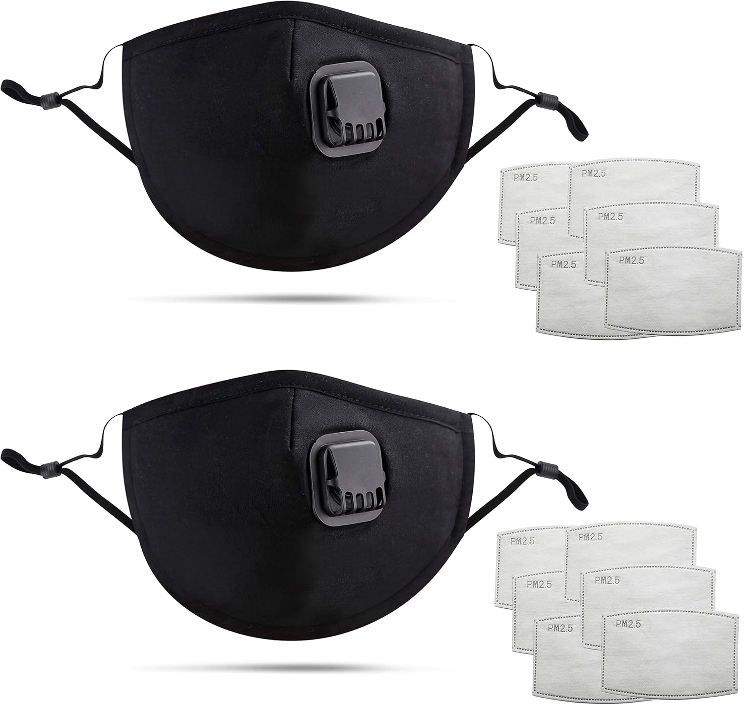 DualVertex Face Masks - Breathable Face Masks with Filter - Cotton Face Mask –Reusable Face Mask with Adjustable Ear Straps and Nose Wire – with Valve and Replaceable filters