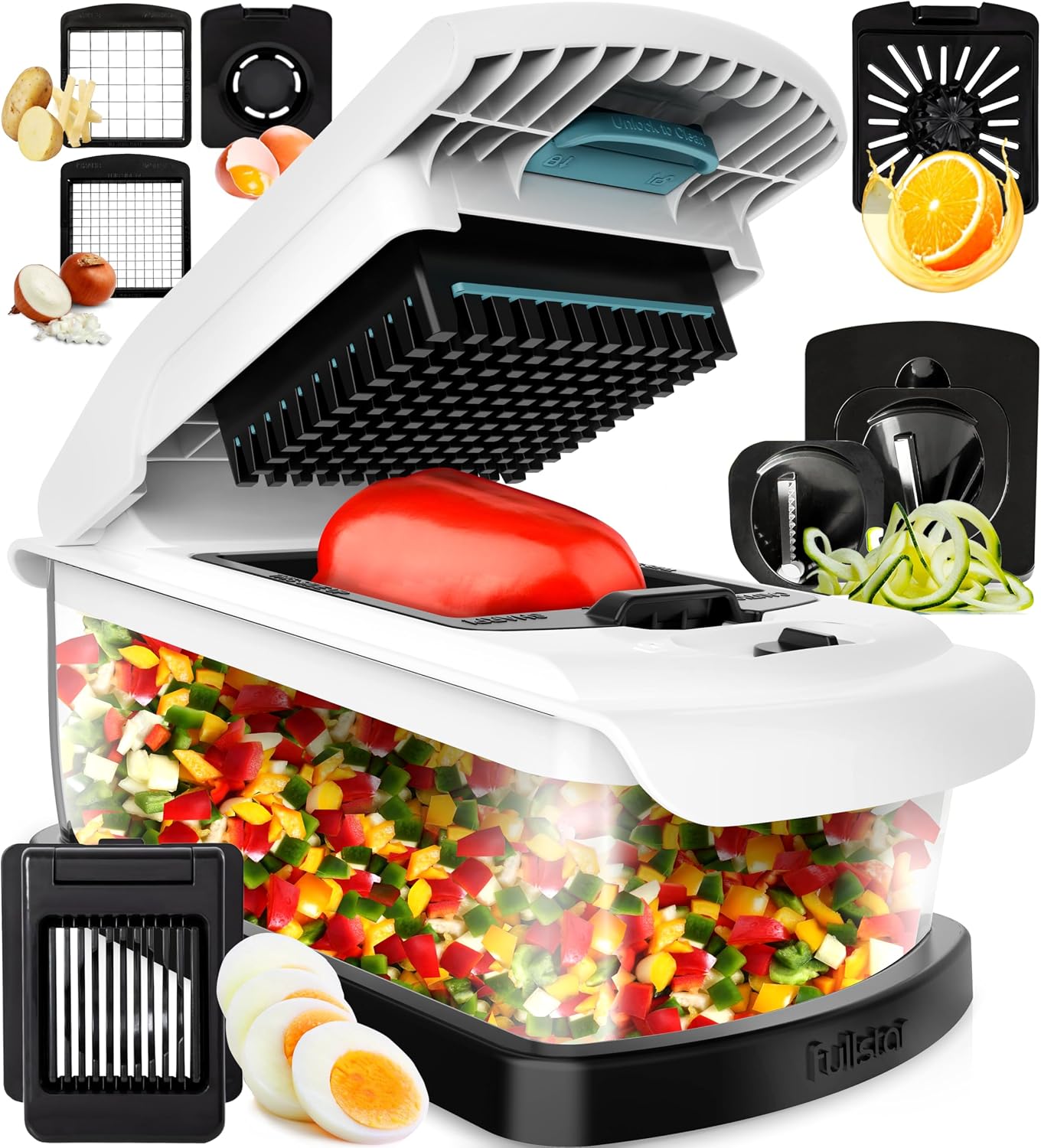 Fullstar Vegetable Chopper - Food Chopper with Container, Spiralizer, Egg Slicer & Juicer - Home Essentials & Kitchen Gadgets (XL - 9 in 1)