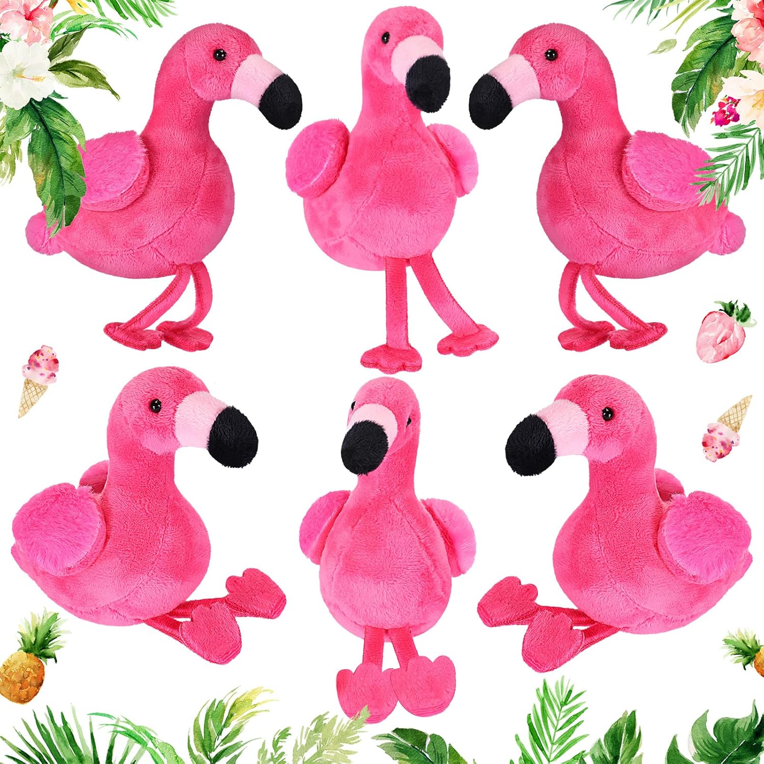 Skylety 6 Pieces Mini Flamingo Stuffed Animal Plush Toys 5 Inch Flamingo Party Favors Valentine Day Gift Hanging Ornaments Keychain Decorations for Women Birthday(Pink)