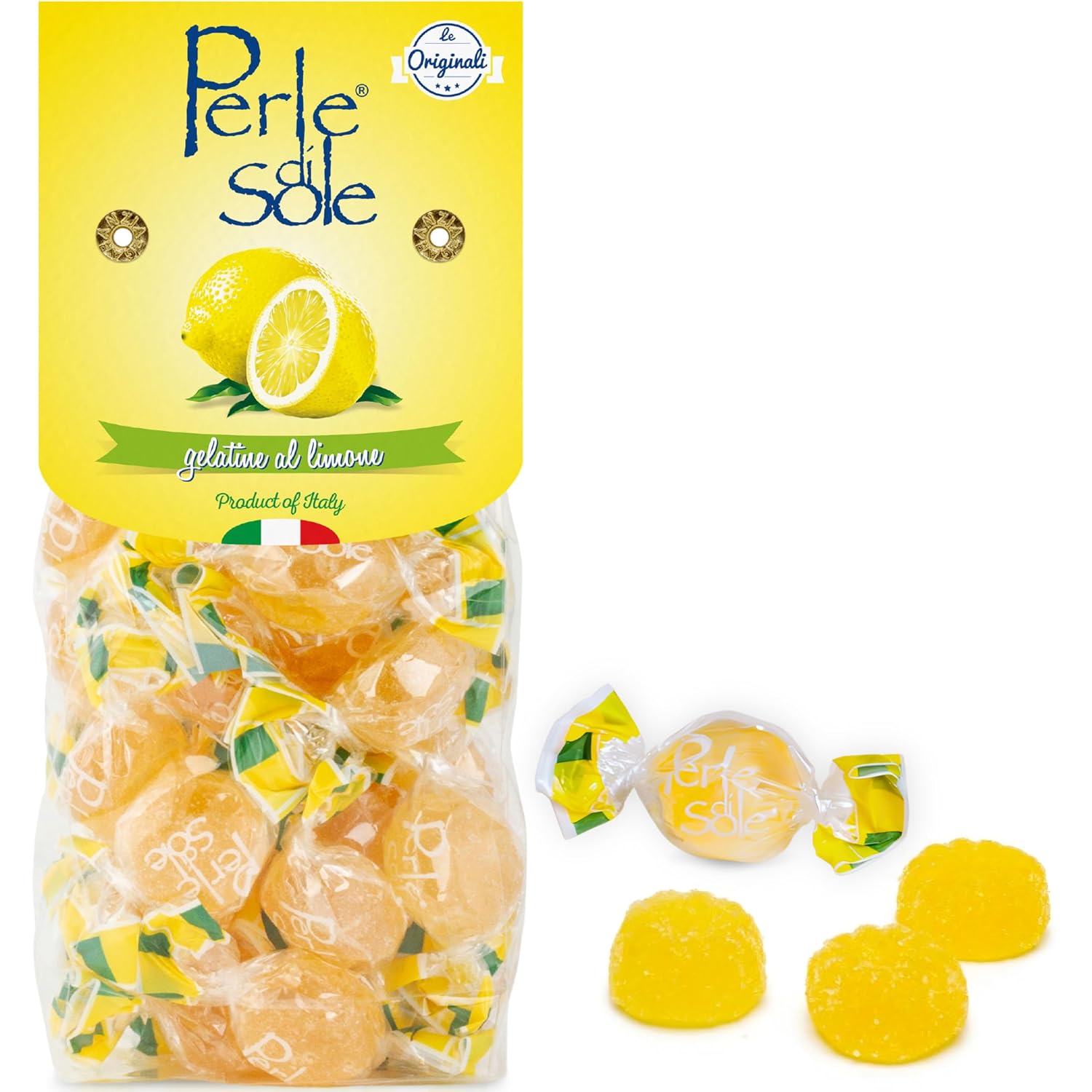 Perle di Sole Lemon Jelly Candy - Italian Jelly Candies Individually Wrapped - Soft Lemon Candy from Italy Amalfi - Fruit Jellies (7.05oz. Bag)