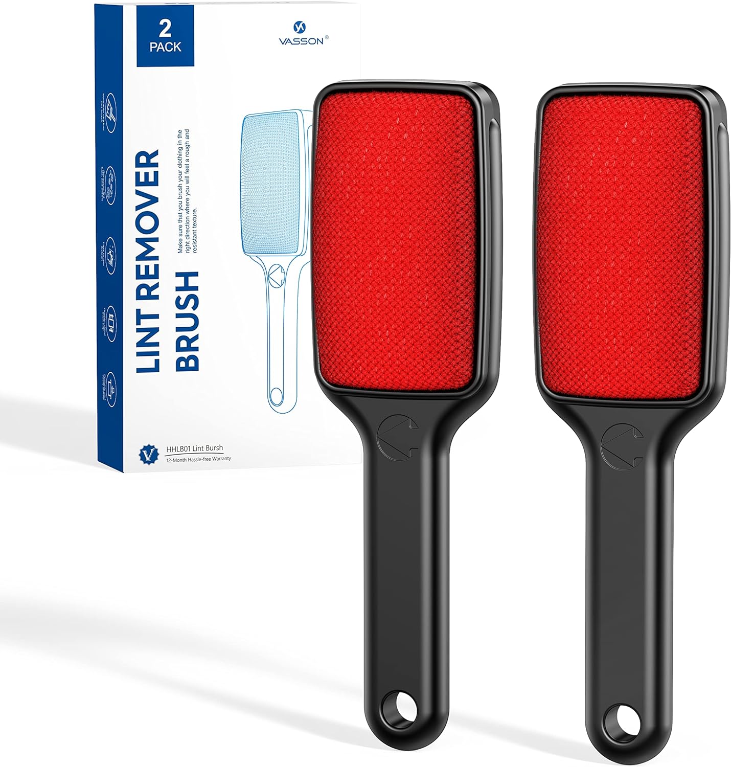 VASSON Lint Brush, Double-Sided Lint Remover Brush, Lint Brushes for Clothes, Reusable Velvet lint Brush, Coat Lint Brush (2 Pack)