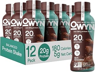 OWYN Plant Based Protein Shake from Organic Pumpkin seed, Flax, Pea Blend, Prebiotic supplement, Superfood Greens, all-in-one nutrition, 20g Vegan Gluten & Soy-Free (Dark Chocolate, 12 Pack)