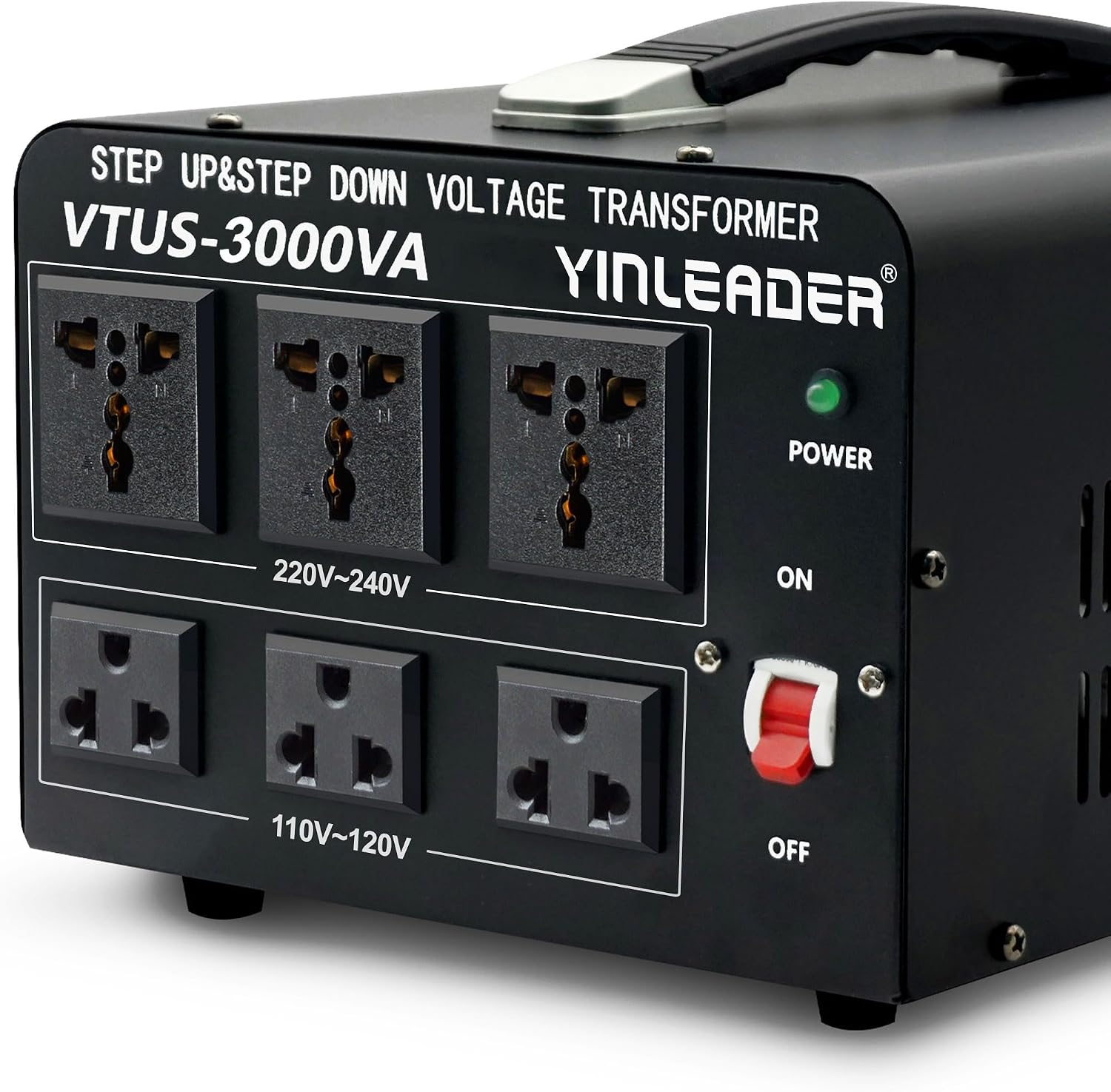 Yinleader Voltage Converter Transformer(110V to 220V, 220V to 110V) Step Up/Down Transformer Converter 110/120 Volt - 220/240 Volt w/US Power Cord,Circuit Breaker Protection (VTUS-3000-6S)