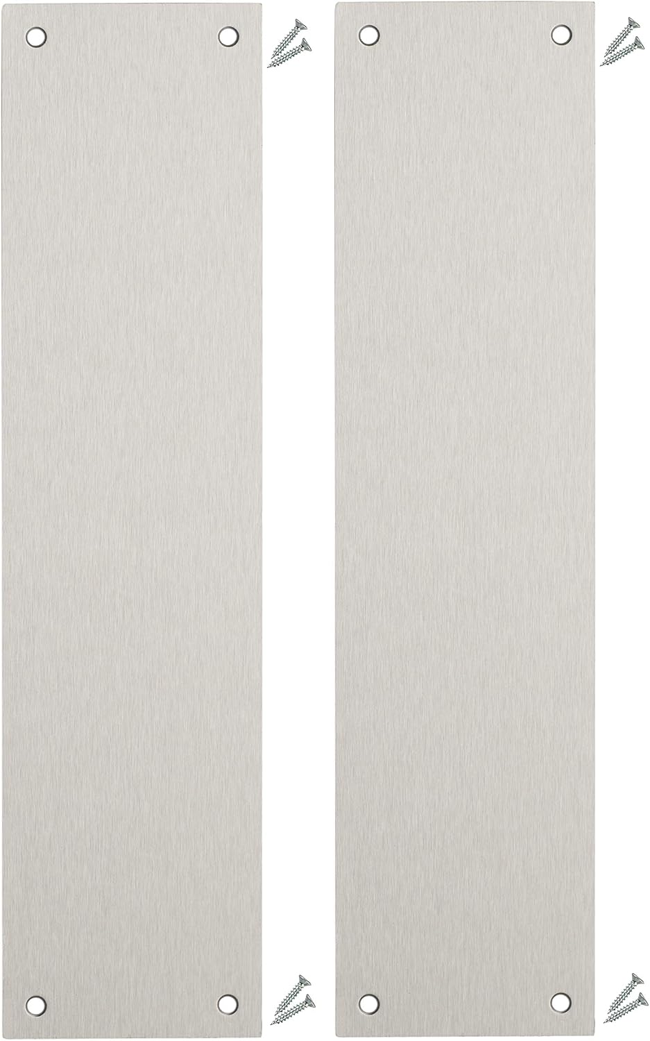 Satin Stainless Steel Finger Push Plates for Doors (Pack of 2) - 300 x 75mm - Square Corner - 4 Pre-Cut Holes with Fixing Screws Included - 1.2mm Thick - Fire Door Guru®