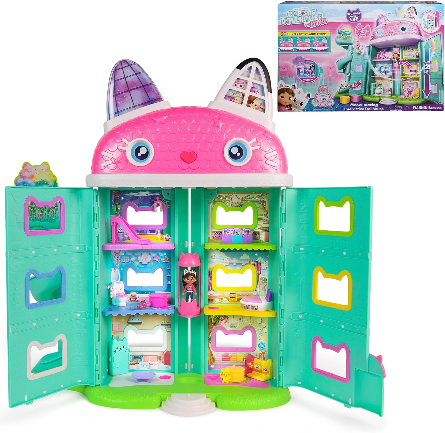 Gabby's Dollhouse: The Movie, Meow-Mazing Interactive Dollhouse, 7 Rooms, LCD Screen Eyes, Figures, Sound FX, Kids Toys for Girls & Boys Ages 3 and Up